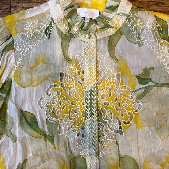 Christy Lynn Marley Top Blouse Waterlily Yellow Embroidered XL $525 fairy glam - Picture 5 of 14